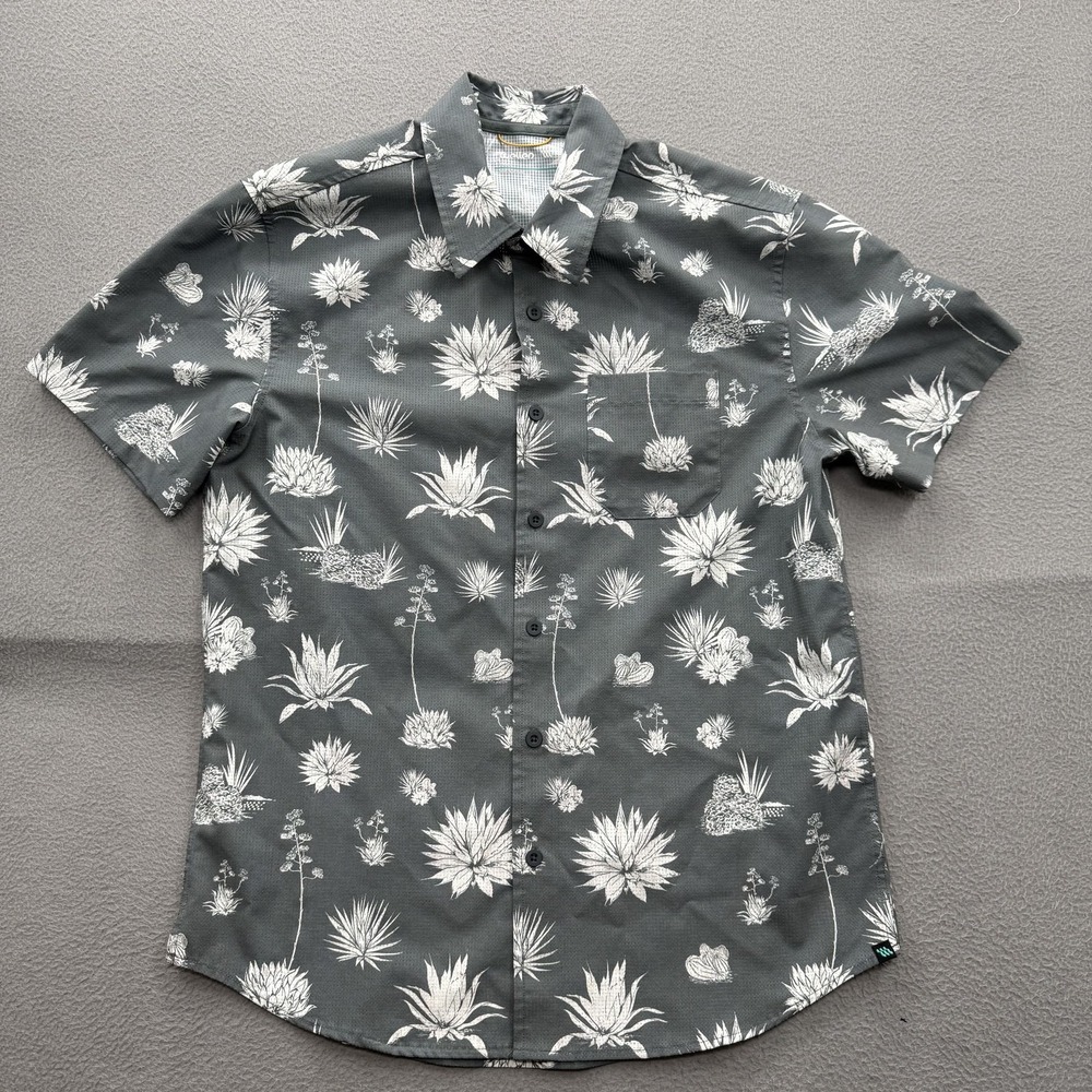 Wellen Shirt Mens Small Gray Floral Hawaiian Short Sleeve Button Up Tropical